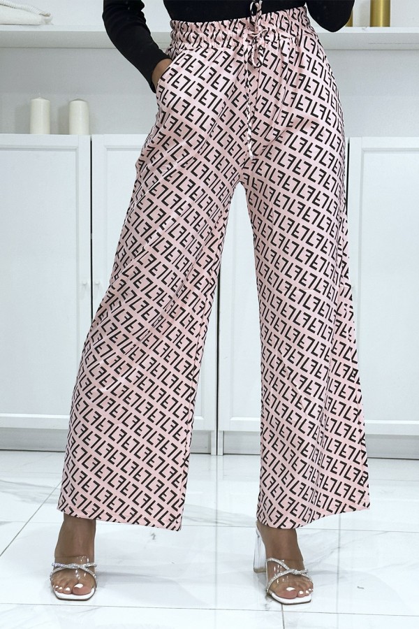 Pantalon palazzo motif F beige et noir inspiration de marque - 3