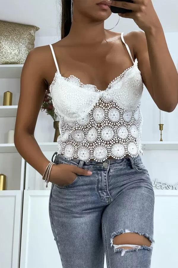 White Lace Tank Top with Removable Straps