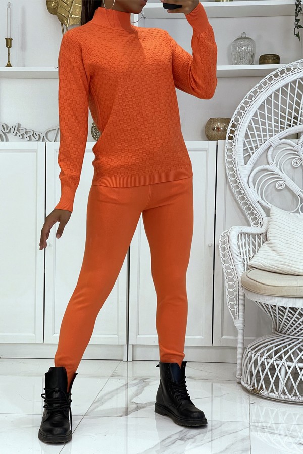 Ensemble d'hiver 3 pièces orange doudoune et jogging côteléStyle casual chic et cocooning - 1