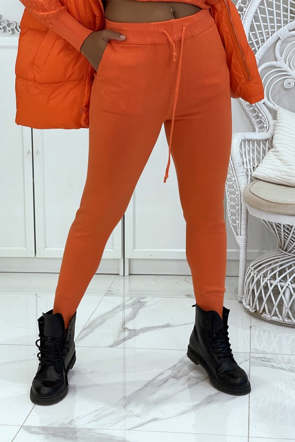 Ensemble d'hiver 3 pièces orange doudoune et jogging côteléStyle casual chic et cocooning - 6