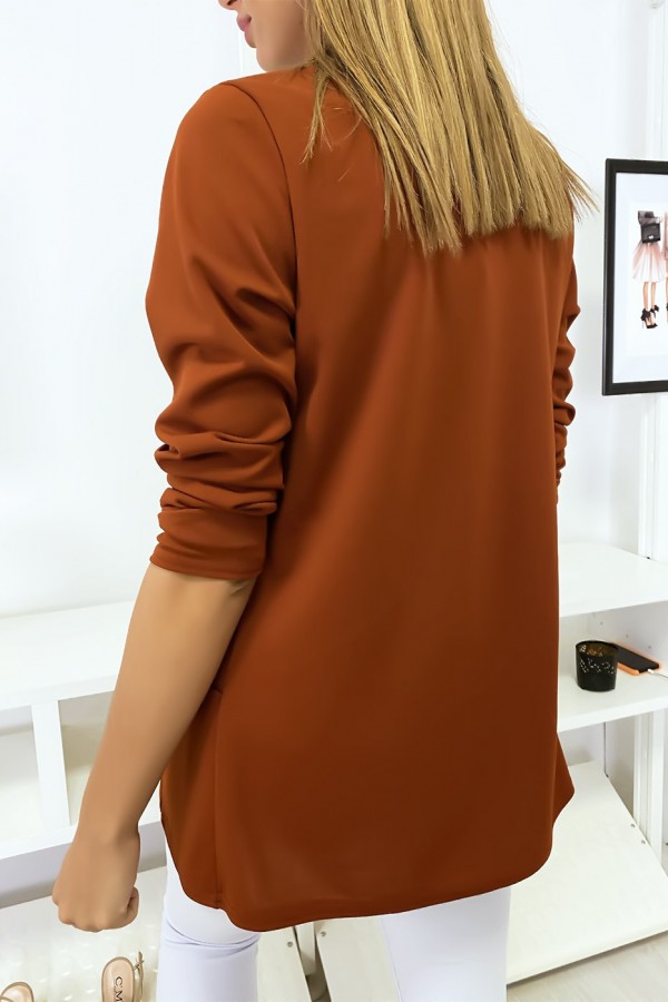 Veste Blazer cognac col châle avec poches. Blazer femme 1526 - 5