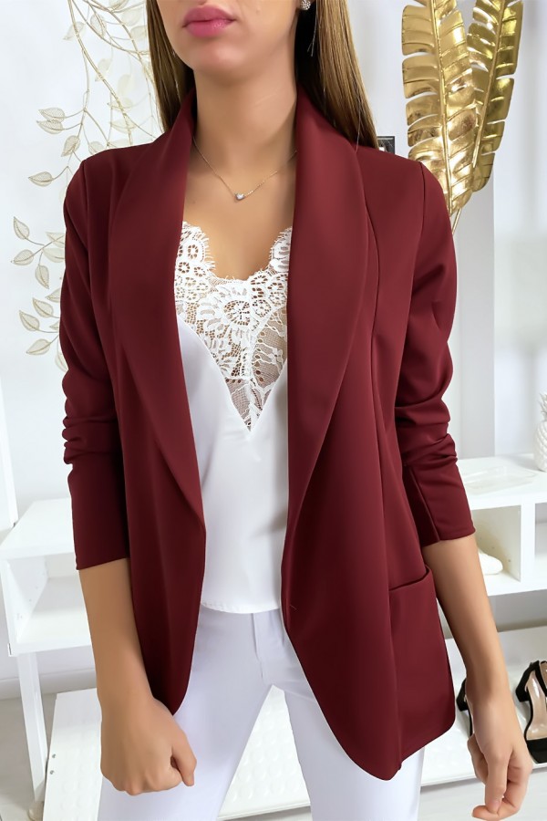 Veste Blazer bordeaux col châle avec poches. Blazer femme 1526 - 1