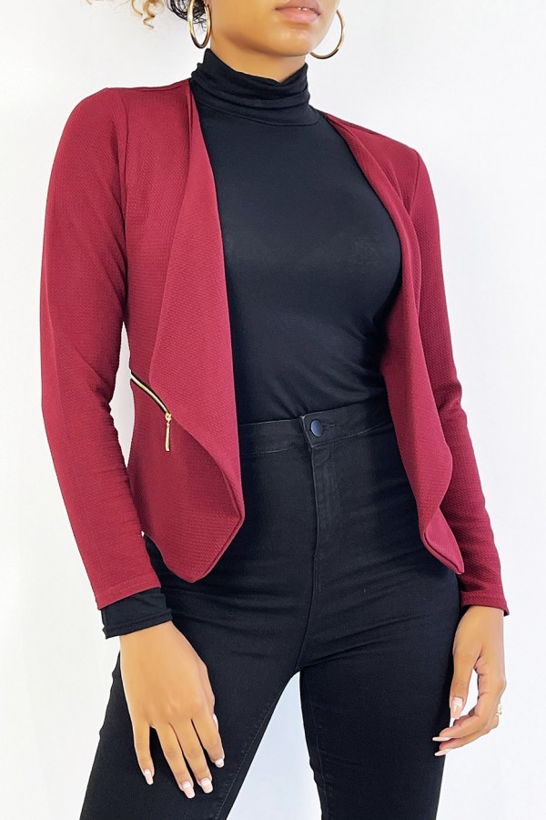 Blazer bordeaux col revers avec poches à zip. Blazer femme pas cher - 2