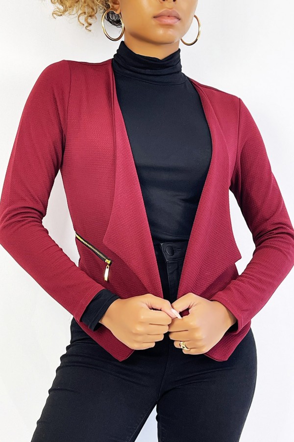 Blazer bordeaux col revers avec poches à zip. Blazer femme pas cher - 6