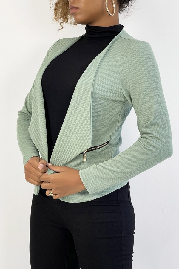 Blazer vert d'eau col revers avec poches à zip. Blazer femme pas cher - 1