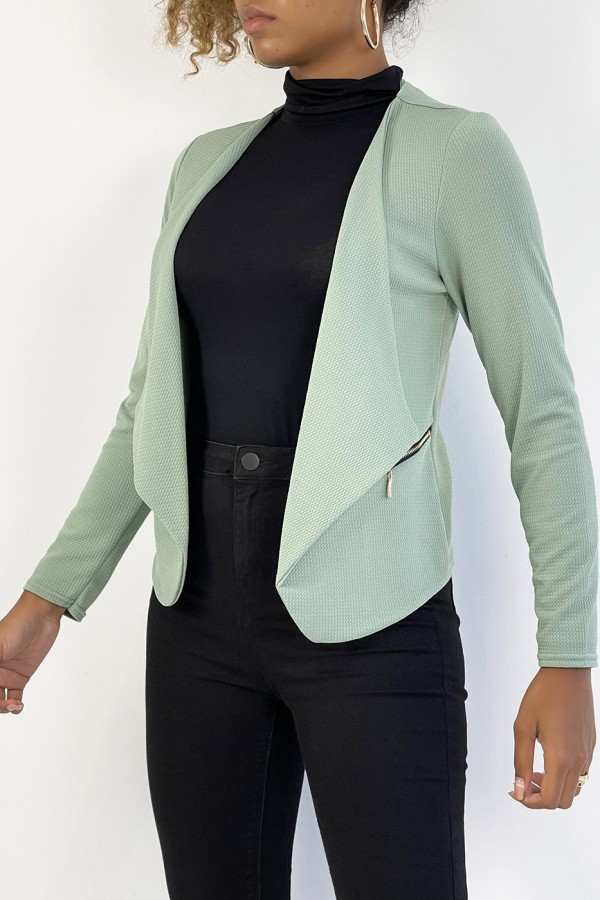 Blazer vert d'eau col revers avec poches à zip. Blazer femme pas cher - 2