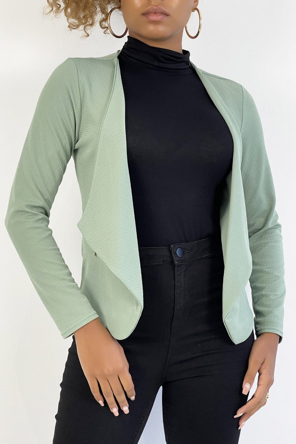 Blazer vert d'eau col revers avec poches à zip. Blazer femme pas cher - 3