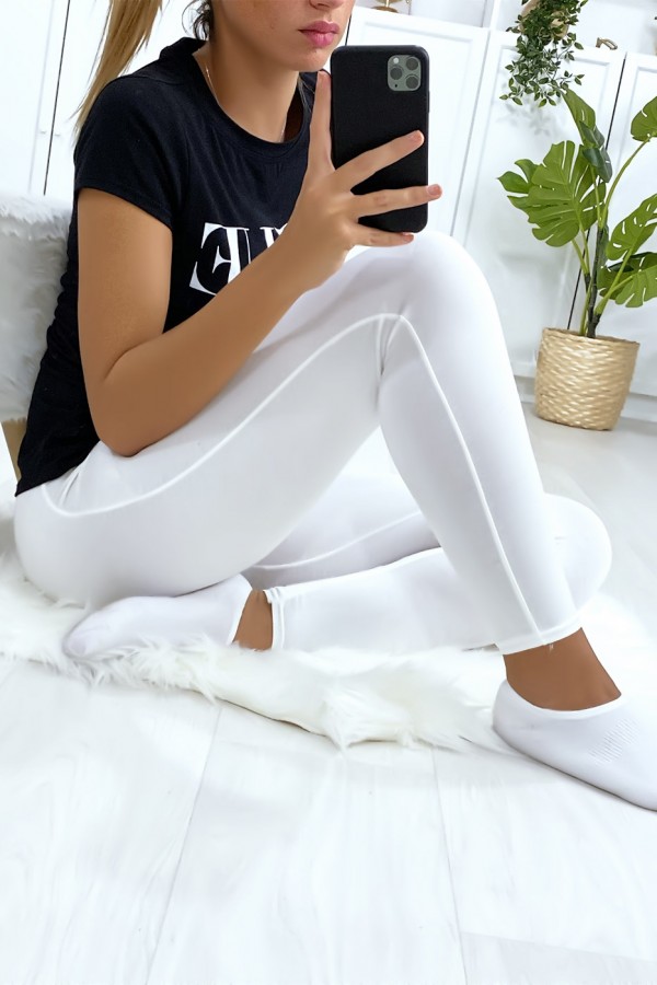 Leggings uni basique couleur blanche - 3