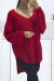 Pull rouge asymétrique en tricot à col V et manches bouffantes | 18,03 € | OKKO MODE