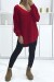 Pull rouge asymétrique en tricot à col V et manches bouffantes | 18,03 € | OKKO MODE