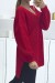 Pull rouge asymétrique en tricot à col V et manches bouffantes | 18,03 € | OKKO MODE