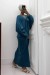 Lange Strickpullover-Kleid mit V-Ausschnitt in Entenblau - Größe. | 21,18 € | OKKO MODE