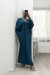 Lange Strickpullover-Kleid mit V-Ausschnitt in Entenblau - Größe. | 21,18 € | OKKO MODE