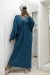 Lange Strickpullover-Kleid mit V-Ausschnitt in Entenblau - Größe. | 21,18 € | OKKO MODE