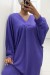 Vestido longo de tricô com decote em V - roxo | 22,96 $ | OKKO MODE