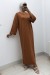 Vestido longo de tricô com gola redonda cor conhaque | 20,48 $ | OKKO MODE