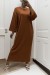 Vestido longo de tricô com gola redonda cor conhaque | 20,48 $ | OKKO MODE