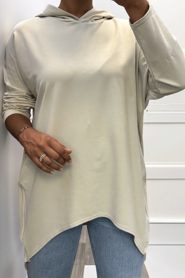 Sweat beige à capuche style asymétrique et loose avec fermeture sur le côté - 3