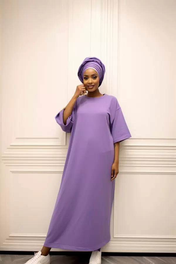 Vestido largo lila algodón grueso oversize
