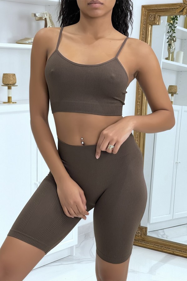 Ensemble moulant marron crop top - 4