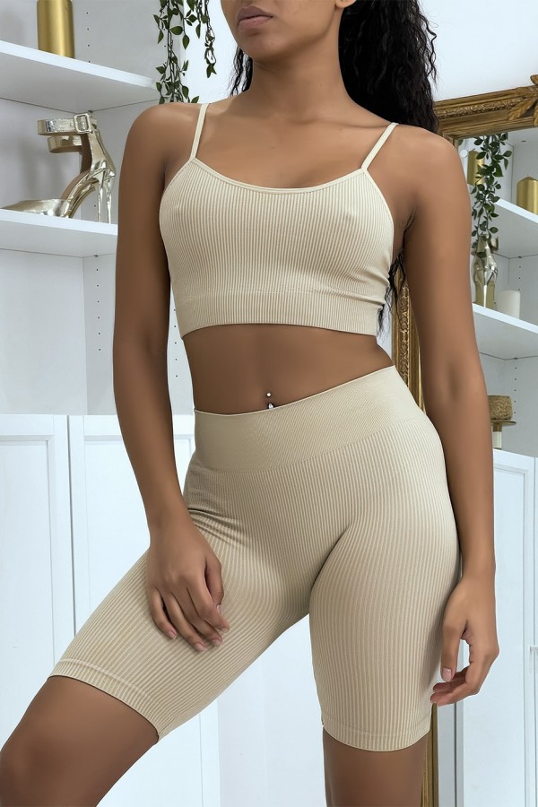 Ensemble moulant beige crop top - 4