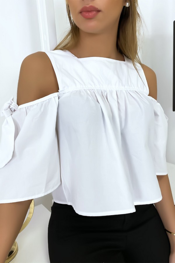 Blouse crop top blanche avec noeuds - 2