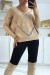 Pull col V taupe over size avec dentelle - Matière douce et confortable | 10,92 $ | OKKO MODE