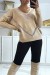 Pull col V taupe over size avec dentelle - Matière douce et confortable | 10,92 $ | OKKO MODE