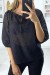 Blouse noir manches bouffante col bateau en matière à trous | 5,69 $ | OKKO MODE