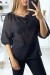 Blouse noir manches bouffante col bateau en matière à trous | 5,69 $ | OKKO MODE