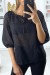Blouse noir manches bouffante col bateau en matière à trous | 5,69 $ | OKKO MODE