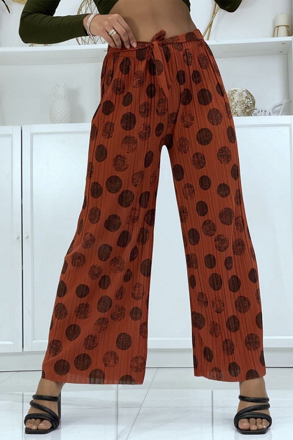 Pantalon palazzo plissé cognac avec motif - 1