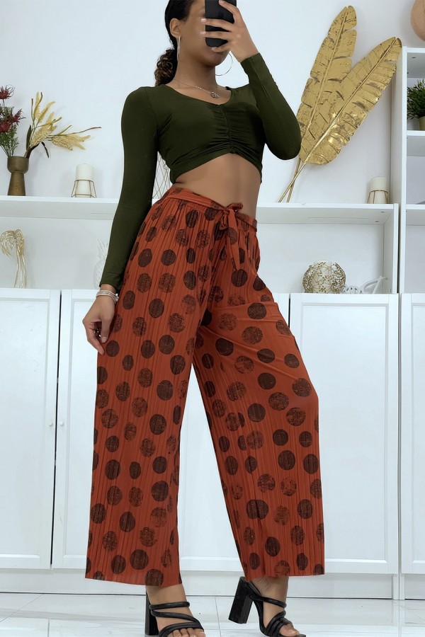 Pantalon palazzo plissé cognac avec motif - 2