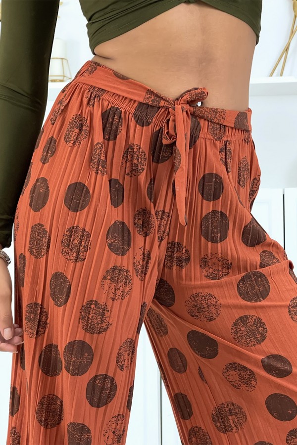 Pantalon palazzo plissé cognac avec motif - 5