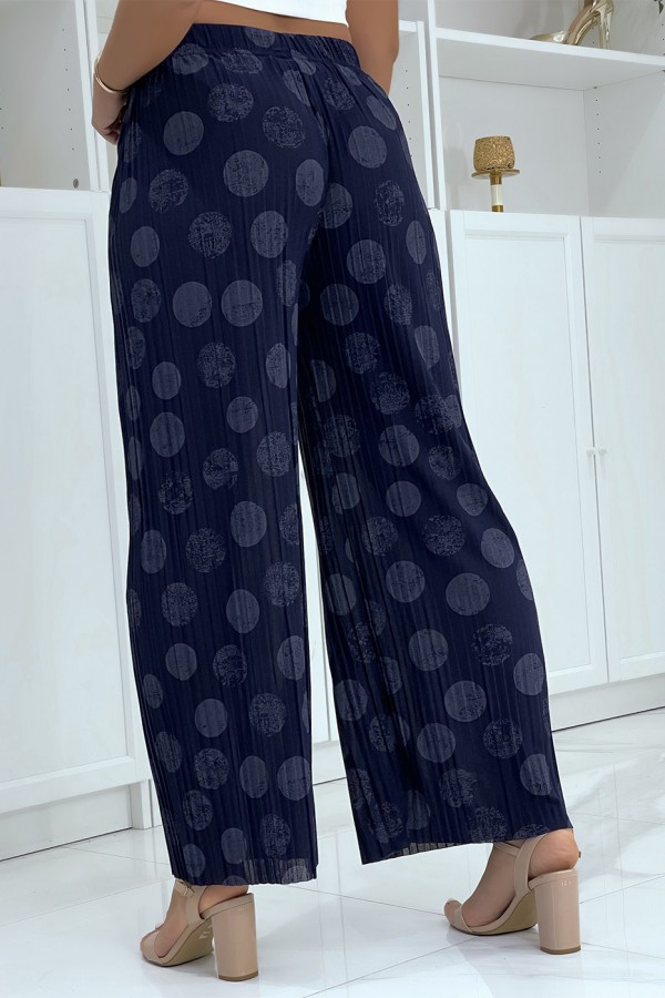 Pantalon palazzo plissé marine avec motif - 3