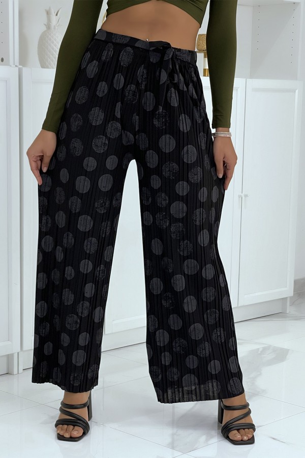 Pantalon palazzo plissé noir avec motif - 1