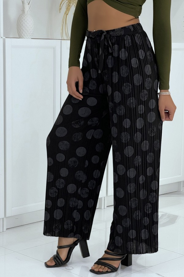 Pantalon palazzo plissé noir avec motif - 2