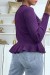 Pull violet côtelé coupe péplum et col haut | 7,96 $ | OKKO MODE