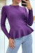 Pull violet côtelé coupe péplum et col haut | 7,96 $ | OKKO MODE