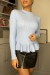 Top turquesa acanalado con corte peplum y cuello alto | 7,96 $ | OKKO MODE