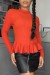Suéter vermelho com corte peplum e gola alta. | 7,96 $ | OKKO MODE