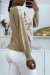 Beige V-Neck Sweater with White Lace Pattern | $10.92 | OKKO MODE