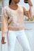 Suéter rosa pastel con cuello en V y detalle de encaje blanco | 10,92 $ | OKKO MODE