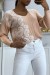 Suéter rosa pastel con cuello en V y detalle de encaje blanco | 10,92 $ | OKKO MODE