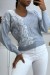 Pull col V bleu pastel à motif dentelle blanche | 10,92 $ | OKKO MODE