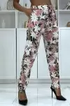 Pantalon fluide rose à motif floral B-10 - 1