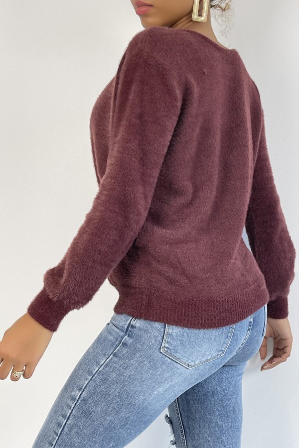 Pull cache coeur bordeaux duveteux et over size - 1