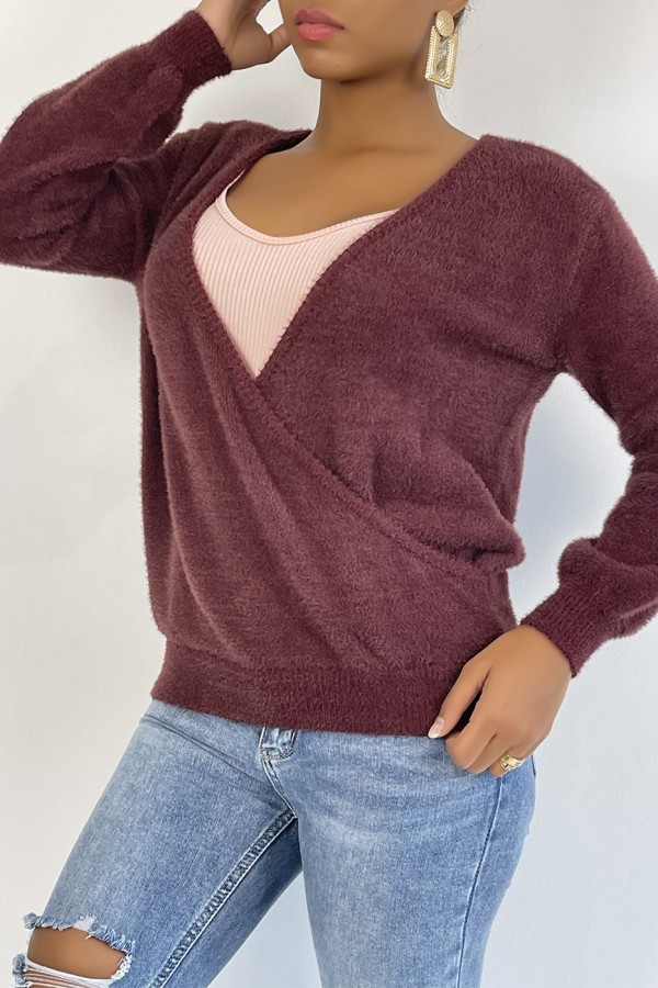 Pull cache coeur bordeaux duveteux et over size - 3