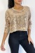 Pull court rose poudrée  pailleté en maille fluide et tendance col rond | 10,08 € | OKKO MODE