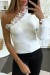 Ribbed One-Shoulder White Top with Ruffles | $7.96 | OKKO MODE